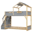 thumbnail image 4 of Harper & Bright Designs Twin over Twin House Bunk Bed with Roof, Twin Size Bunk Bed Frame with Stairs and 3-Color LED Lights for Boys and Girls Bedroom, Gray, 4 of 12