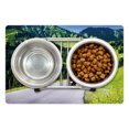 thumbnail image 1 of Mountain Pet Mat for Food and Water, Bikers Riding on Mountainous Highway in the Alpine Mountains Digital Art Print, Non-Slip Rubber Mat for Dogs and Cats, 18" X 12", by Ambesonne, 1 of 2