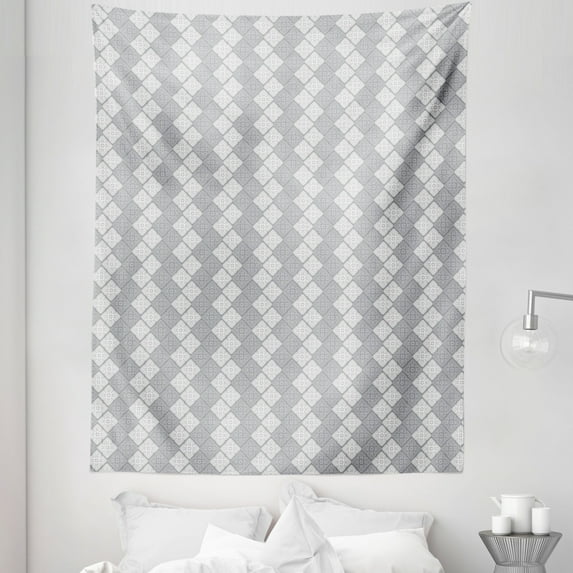 Geometric Tapestry, Greyscale Floral Pattern with Abstract Leaf and Petals Vintage Inspirations, Fabric Wall Hanging Decor for Bedroom Living Room Dorm, 5 Sizes, Pale Grey White, by Ambesonne
