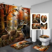 4PCS Cabin Shower Curtain Sets with Rugs, Waterproof Fabric Shower Curtain, Black Bear Deer Elk Moose Mallard Duck Wildlife Fall Forest Lodge Country Rustic Farmhouse Hunting Bathroom Decor