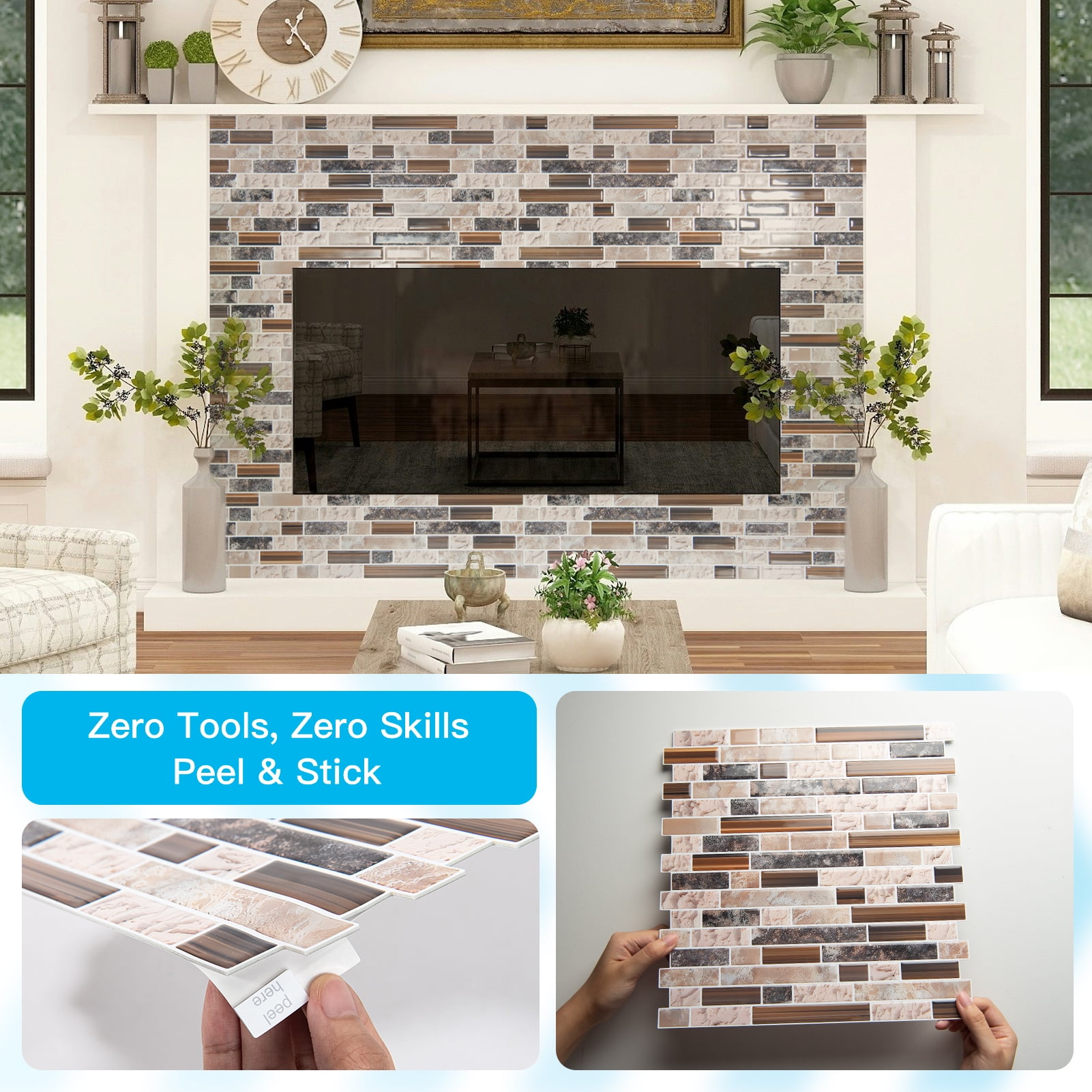 10Pcs Peel and Stick Backsplash Thicker Design,12''x12'' Self-Adhesive Wall Tiles for Kitchen,Bathroom in Sandstone