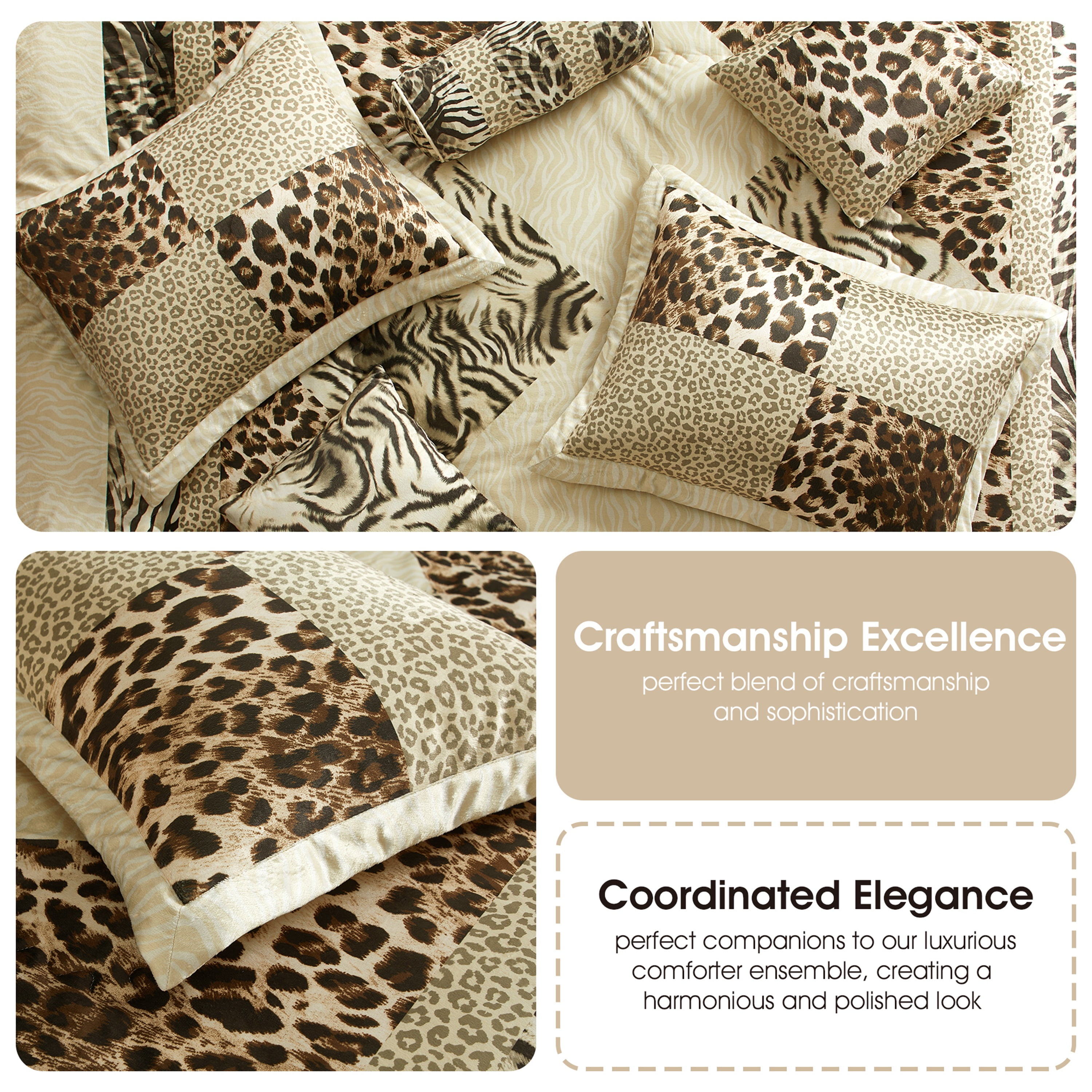 Lanco Leopard Print 7 Pieces Queen Comforter Set, Bed in a Bag, Gold Matching Pillows & Shams, Bed Skirt, Ultra-Soft