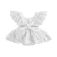 thumbnail image 2 of Baby Girl Solid Color Lace Fly Sleeve Square Neck Backless Bandage Romper, 2 of 6