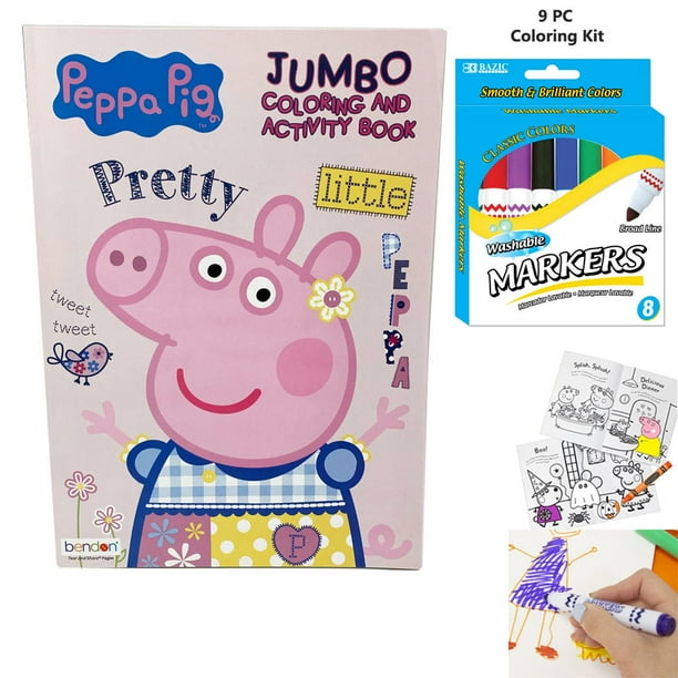 9PC Peppa Pig Coloring Book Kit Washable Markers Drawing Activities Set ...