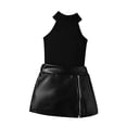thumbnail image 5 of Qabnzmfo Girls Cute Outfit Set Sleeveless Ribbed Tank Top Faux Leather Skort 2 Piece Fashion Streetwear Toddler Clothes, 5 of 6