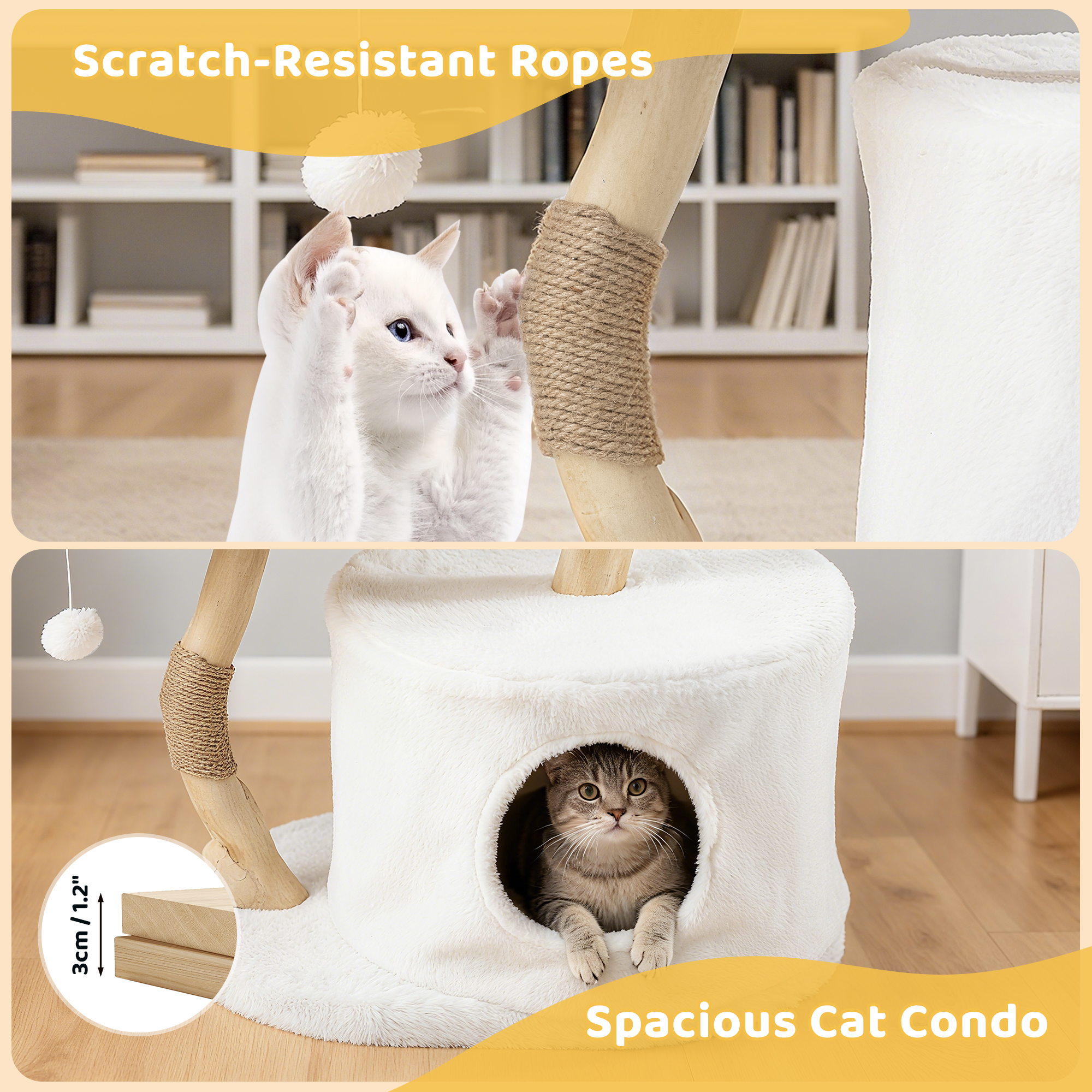 PERIMIDOME 43'' Cat Tree Tower with Cozy Beds&Scratching post, Multi-Level Cat Climbing Furniture for Indoor Cats,Faux Wood Grain Design