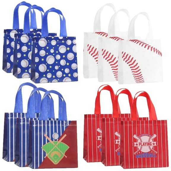 12 PCS Baseball Gift Bags Sports Party Favor with Handles Reusable Baseball Goodie Snack Favor Bag Non Woven Party Favor Bags for Sports Birthday Supplies