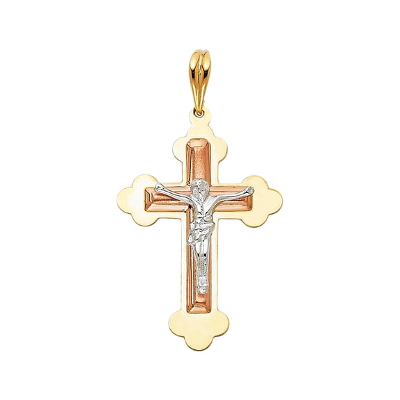 14K Tri Color Gold Religious Crucifix Pendant for Chain Necklace | Jewelry Gift for Men Women | 29 x 21 MM | 2.9 grams