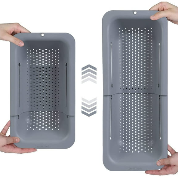 PEACNNG Over The Sink Colander Strainer Basket - Wash Vegetables and Fruits, Drain Cooked Pasta and Dry Dishes - Extendable - New Home Kitchen Essentials