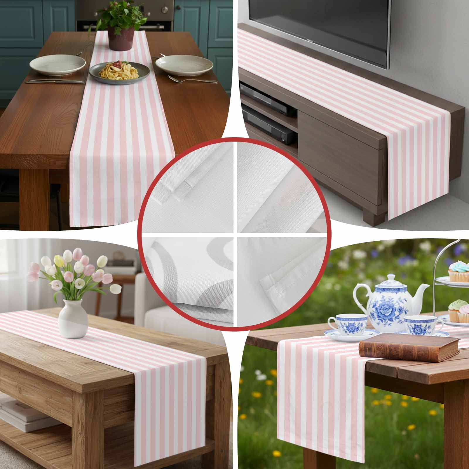 Classic Pink Stripes Table Runner 90 Inches Long, Geometric Vertical Striped Table Runners Tabletop Scarf Kitchen Dining Tables Decoration for Home Party Indoor Outdoor