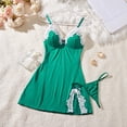 thumbnail image 2 of JSGEK Women Contrast Lace Trim Chemise Dress and Thong Set Adjustable Spaghetti Straps Nightwear Lingerie Set Green XL, 2 of 8