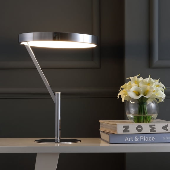 JONATHAN Y Owen 18" Integrated LED Metal Table Lamp, Chrome
