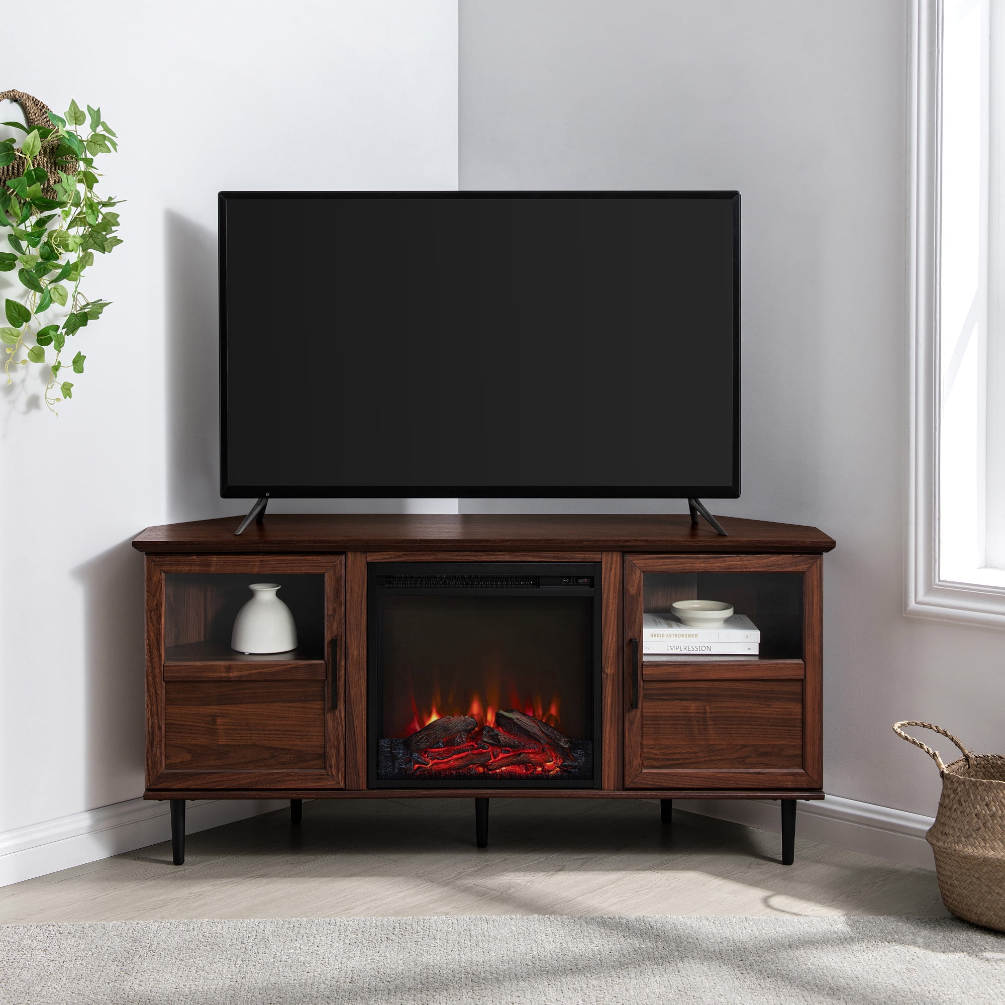 Manor Park Panel Electric Fireplace Corner TV Stand For TVs Up To 60”,  Slate Grey | lupon.gov.ph