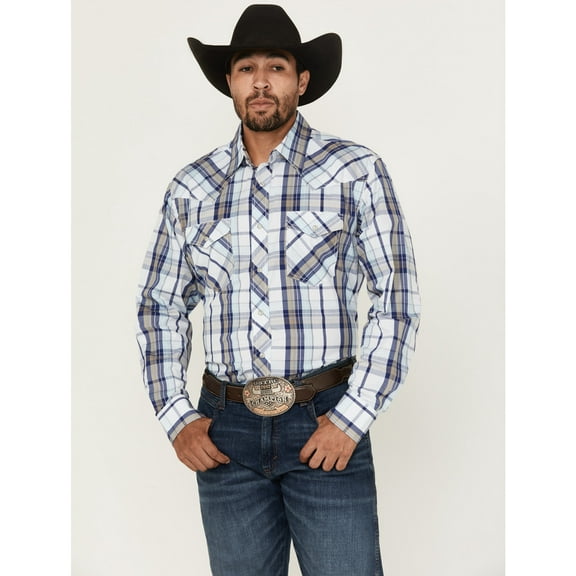 Wrangler Men's 20X Plaid Print Long Sleeve Snap Stretch Western Shirt - 112356585