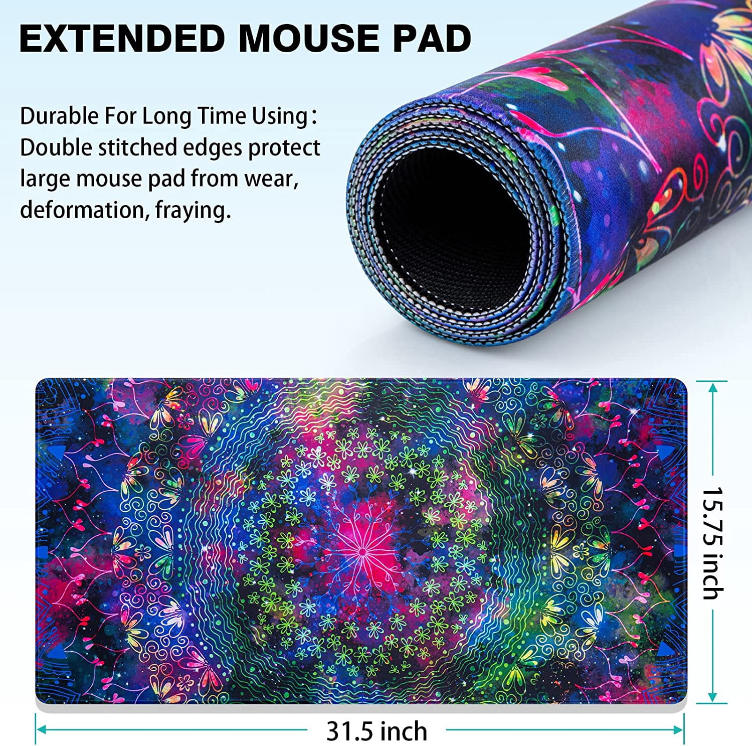 Gaming Mouse Pad, Extended Mouse Pad 31.5x15.7inch XXL Large Big Computer Keyboard Mouse Mat Desk Pad with Non-Slip Base and Stitched Edge for Home Office Gaming Work