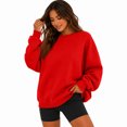 thumbnail image 6 of Women's Oversized Crewneck Sweatshirt with Drop Shoulders and Ribbed Cuffs Solid Color Casual Top, S-2XL, 6 of 6