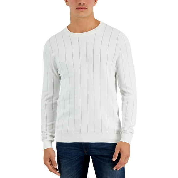 Alfani Mens Cotton Striped Crewneck Sweater