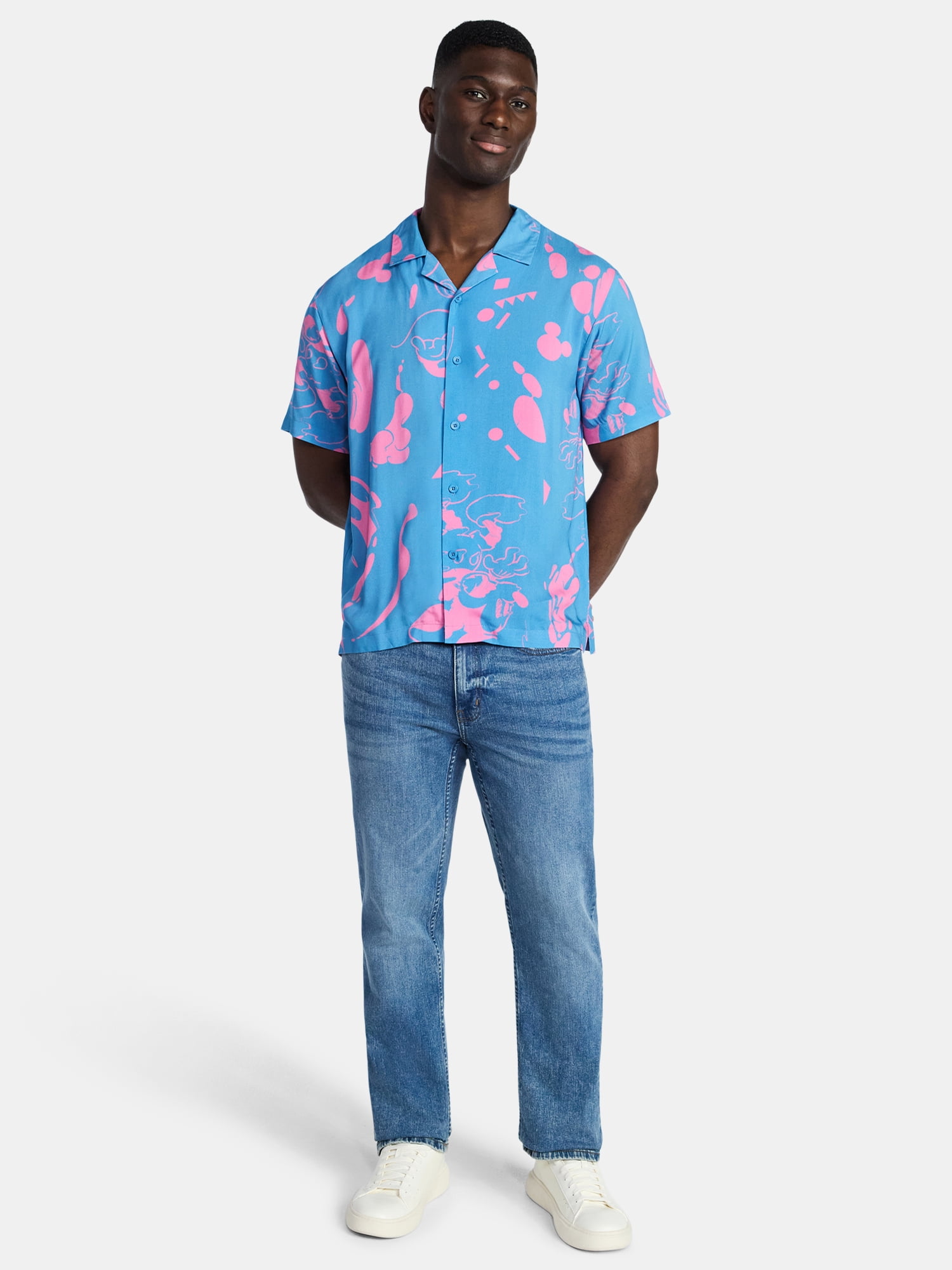 Disney Men's and Big Men's Mickey Mouse Graphic Button-Up Shirt, Sizes S-3XL