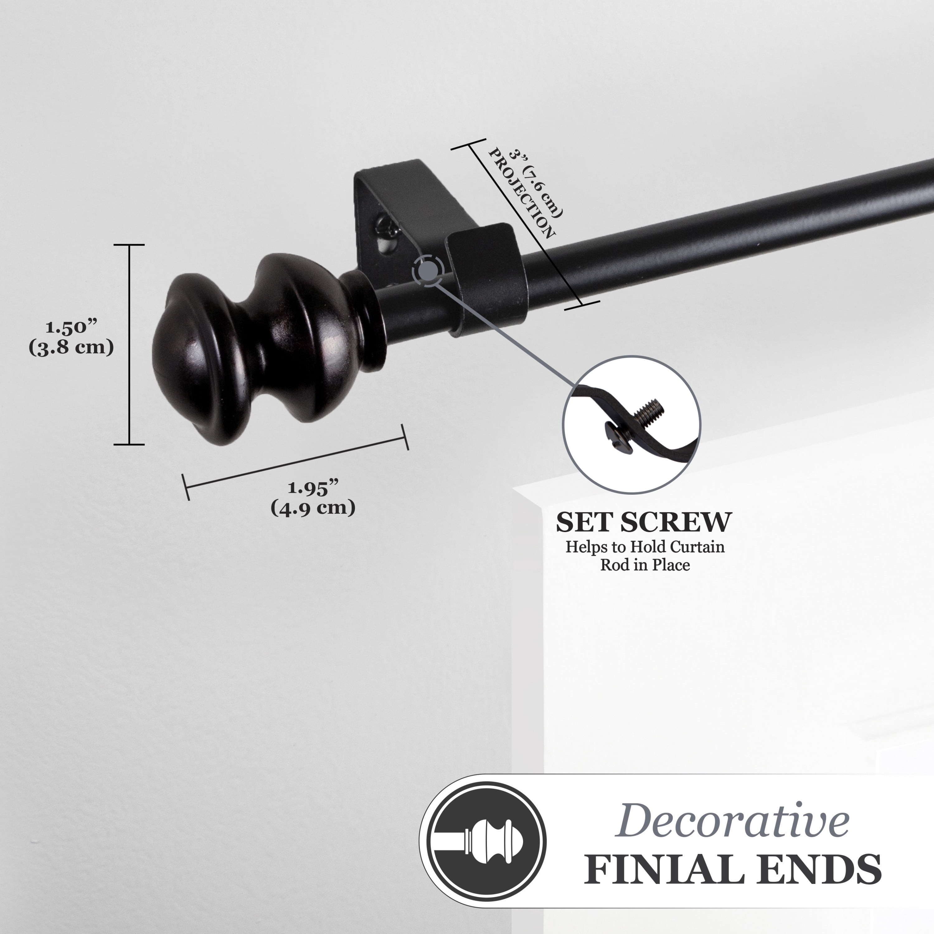 Kenney® Kendall 5/8" Standard Decorative Window Curtain Rod, 48-86", Antique Rust
