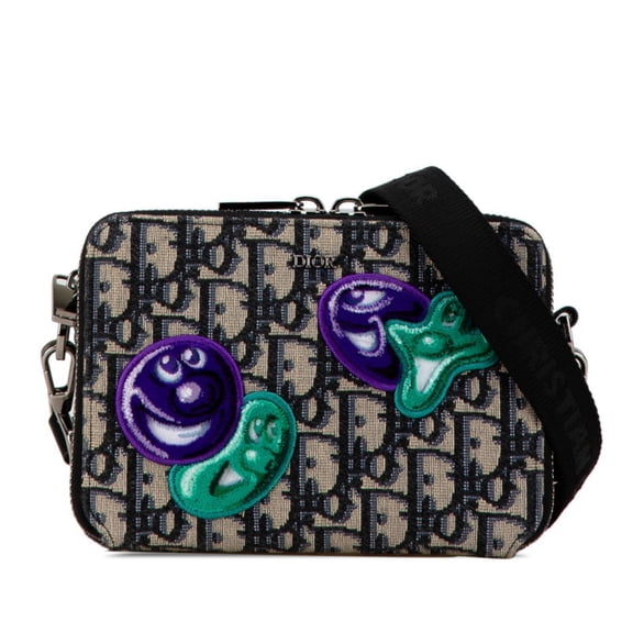 Pre-Owned Christian Dior Dior x Kenny Scharf Oblique Crossbody Shoulder Bag Beige Navy Jacquard...
