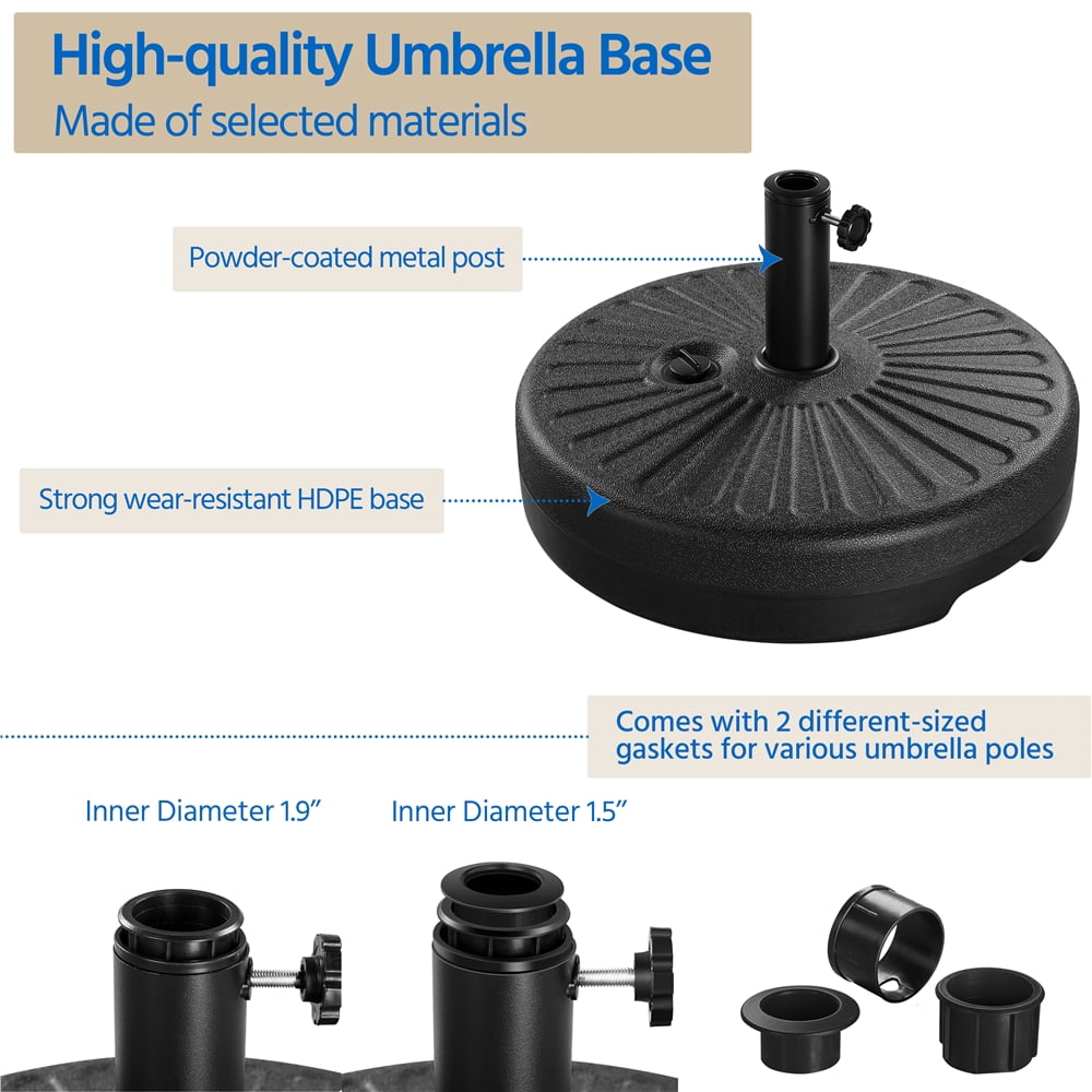 Yaheetech 9ft Patio Umbrella with 32 LED Solar Lights + 20'' Fillable Patio Umbrella Base Stand, Tan