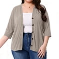 thumbnail image 6 of cocolona Womens Plus Size Lightweight Cardigans Button Down 3/4 Sleeve Solid Color Open Front Cover Up Casual Loose Outerwear, 6 of 6