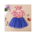 thumbnail image 2 of Arvbitana 1-6 Years Toddler Baby Girl 4th of July Princess Dress Ruffle Short Sleeve Stars and Stripes Print Tulle Tutu Dress Headband 2Pcs Independence Day Set, 2 of 8
