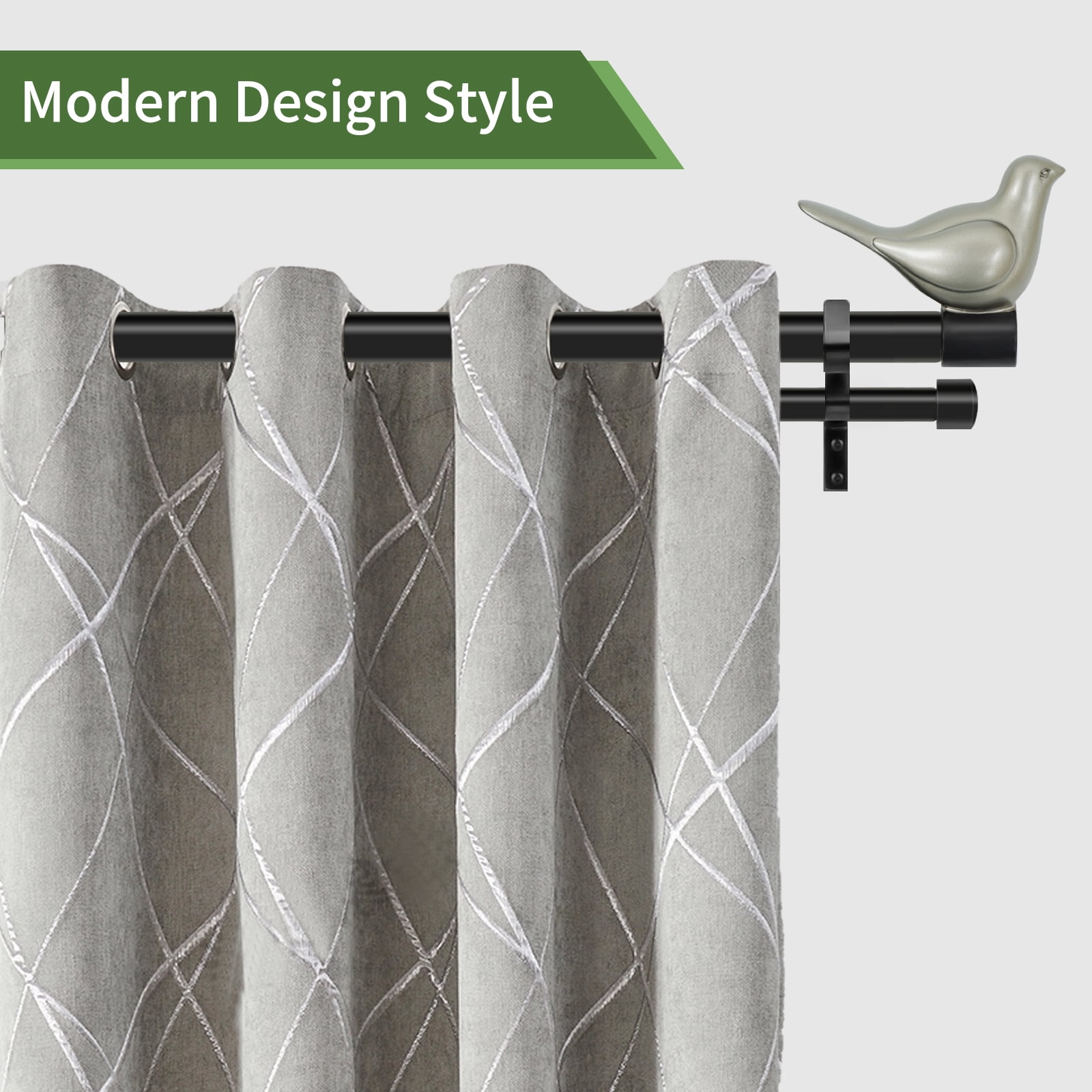 Meriville 1" Diameter Telescoping Double Window Treatment Curtain Rod, 28"-48", End Cap Finials, Satin Nickel Finish
