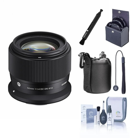 Sigma 56mm f/1.4 DC DN Contemporary Lens for Canon RF,Bundle with Neoprene Lens Pouch, 55mm Filter Kit, Lens Cap Tether and Cleaning Kit