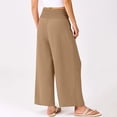 thumbnail image 5 of Delayuji Women's Casual Pants Solid Color Cropped Pants High Waisted Straight Leg Pants Wrinkled Style Elastic Beach Pants Spring Summer, 5 of 7