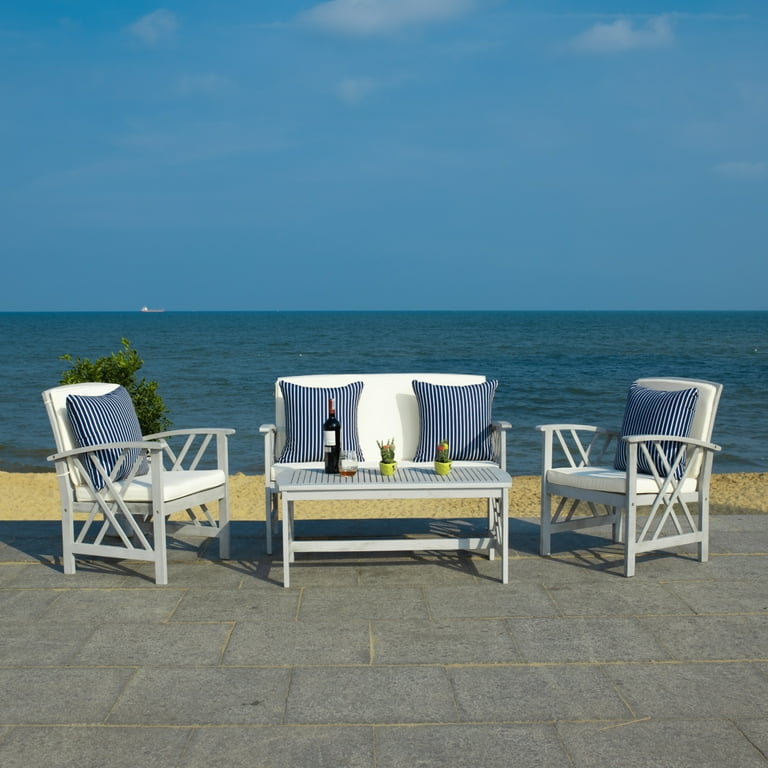 Safavieh Fontana Outdoor 4 Pc Conversational Set Grey Navy White