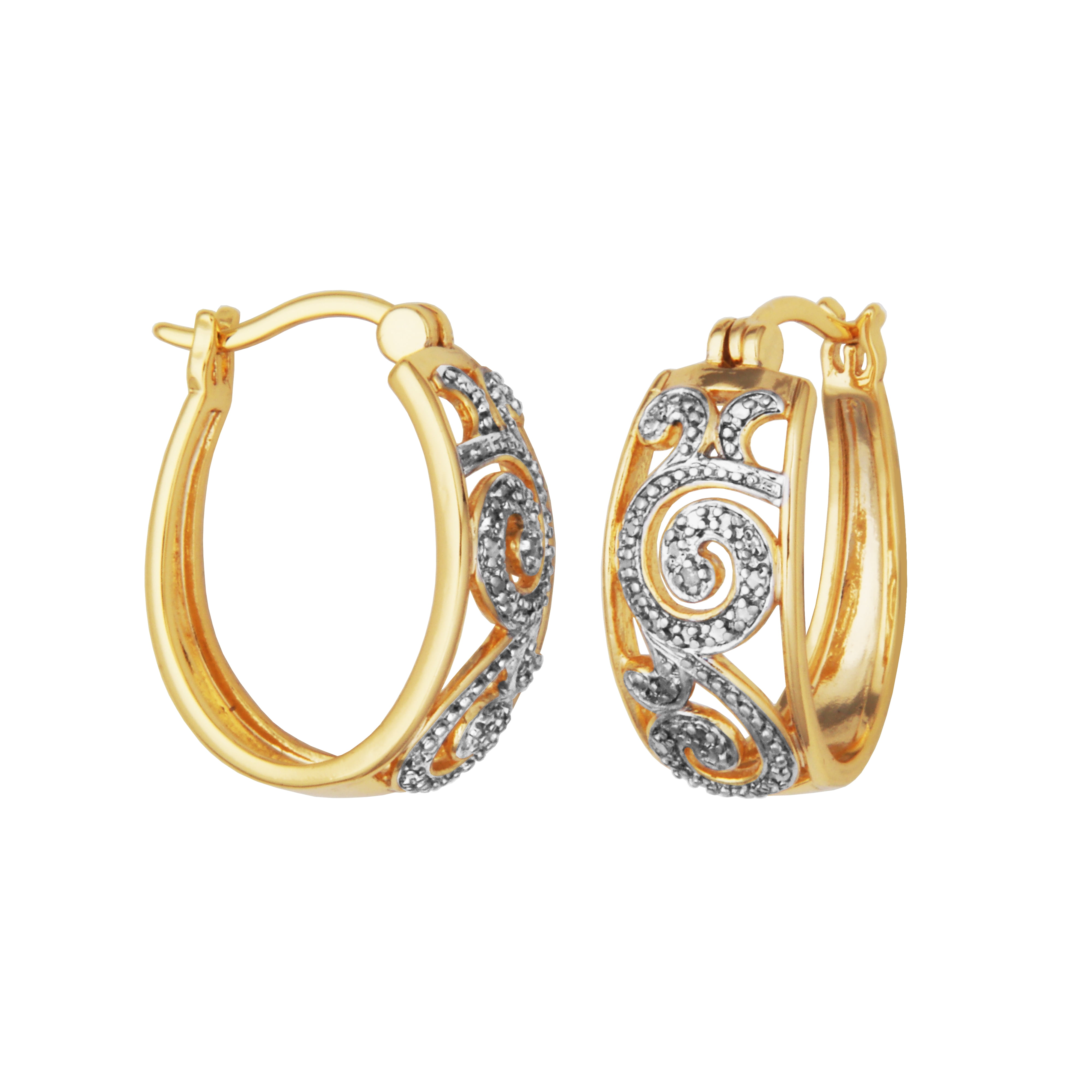 Forever Facets Diamond Accent Paisley Swirl Earring and Pendant Necklace Set in 18k Yellow Gold over Bronze, Adult Female