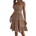 thumbnail image 2 of Jaimenalin Women Ruffled Tiered Adjustable Spaghetti Strap Midi Dress Khaki L, 2 of 9