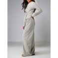 thumbnail image 6 of Women's Striped Button Front Long Sleeve Wide Leg Pants Two Piece Set Light Gray XL, 6 of 9