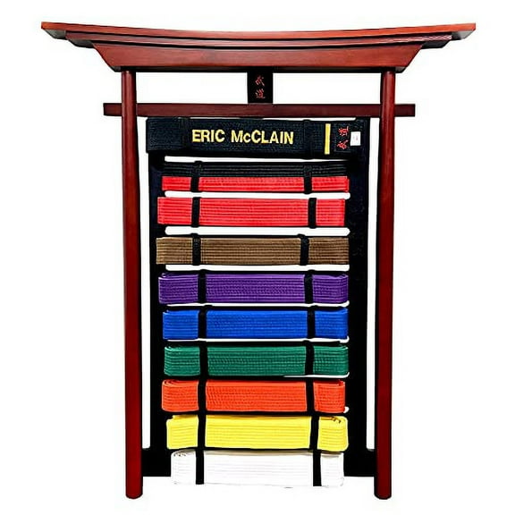 AAMA Martial Arts Taekwondo Karate Judo Jiu Jitsu 10 Level Wall Mountable Wooden Budo Belt Display