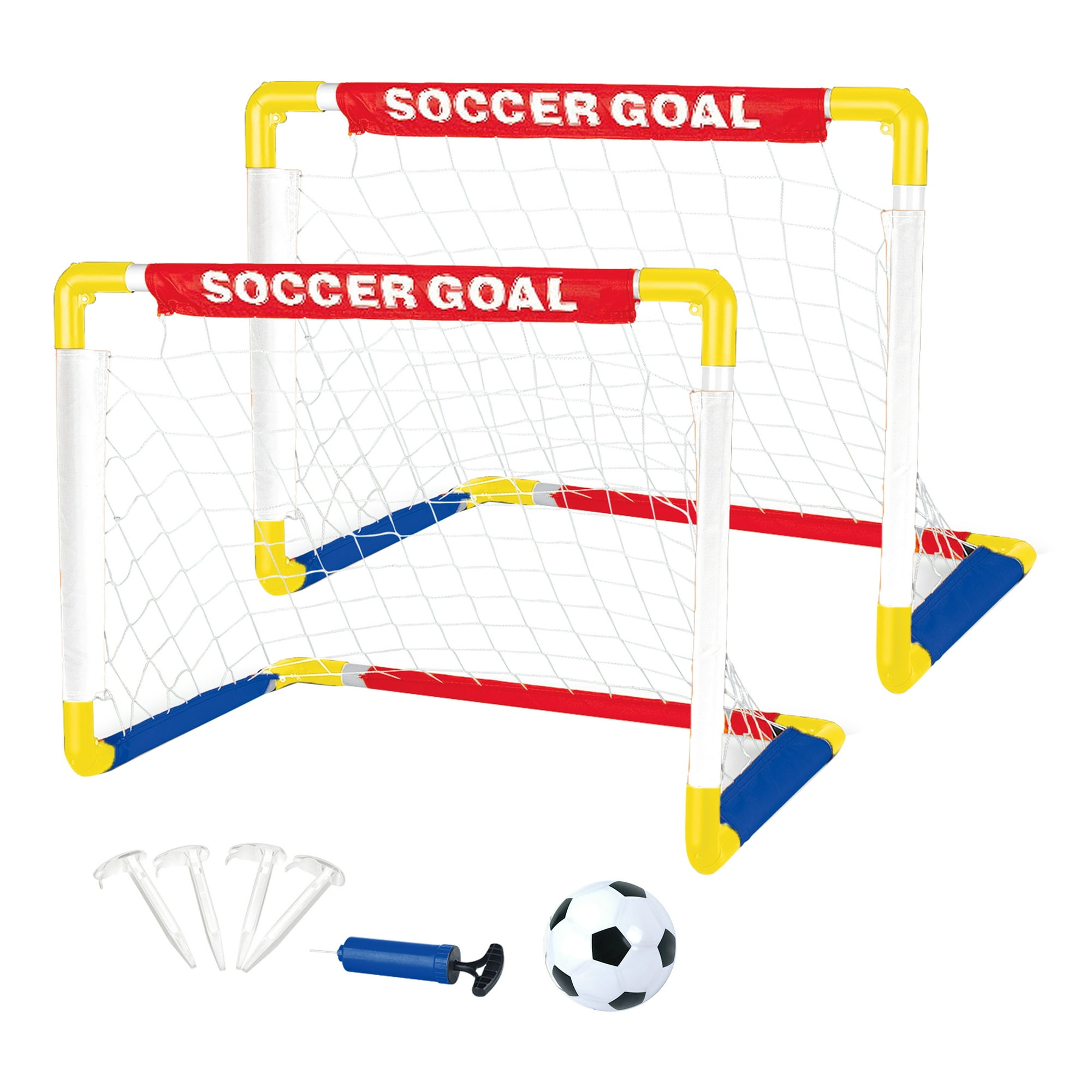 Play Day Foldable Soccer Set with 2 Folding Goals, Soccer Ball, Inflating Pump and 4 Stakes, Ages 3+