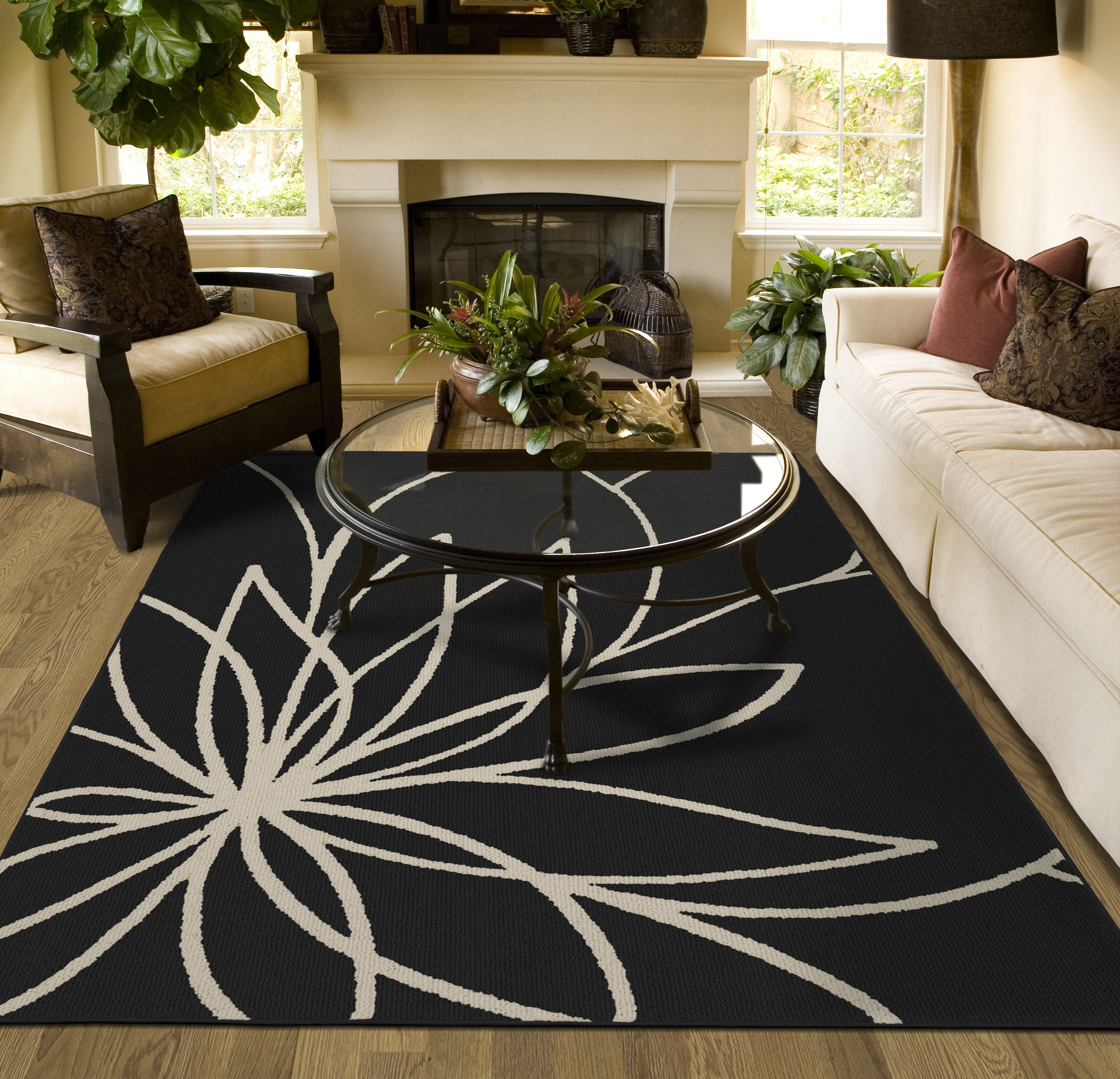 Garland Rug Grand Floral Black/Ivory Indoor Area Rug, 8' x 10'