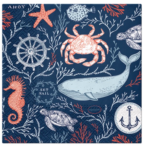 Nautical Napkins MARINE WORLD 40pcs Lunch Coastal Paper Napkins