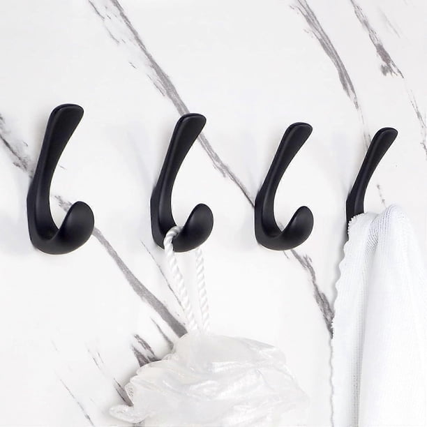 4 Pack Towel Hooks for Bathrooms Wall Mounted, Matte Black Bathroom Hooks for Towels, Robe & Towel Hook