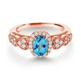 thumbnail image 2 of Gem Stone King 18K Rose Gold Plated Silver American Blue Mystic Topaz and White Moissanite Engagement Ring for Women | 1.18 Cttw | Oval 7X5MM | Gemstone November Birthstone | Size 6, 2 of 3