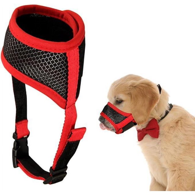 Breathable Dog Mouth, Soft Mesh Dog Mouth Mask (Red, M) - Adjustable Breathable Dog Mouth, Dog Mouth Mask, Anti-Bite and Anti-Bark Mouth Mask, Allowing Large Water Dips During Barking