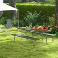 thumbnail image 4 of Costway Folding Picnic Table with 2 Benches All Weather Wood-like Tabletop Umbrella Hole Green, 4 of 10