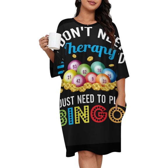 I Just Need To Play Bingo Sleepshirts For Sleeping Travels Loose Sleepdress Pajama Dress Soft Nightdress Sleepwear