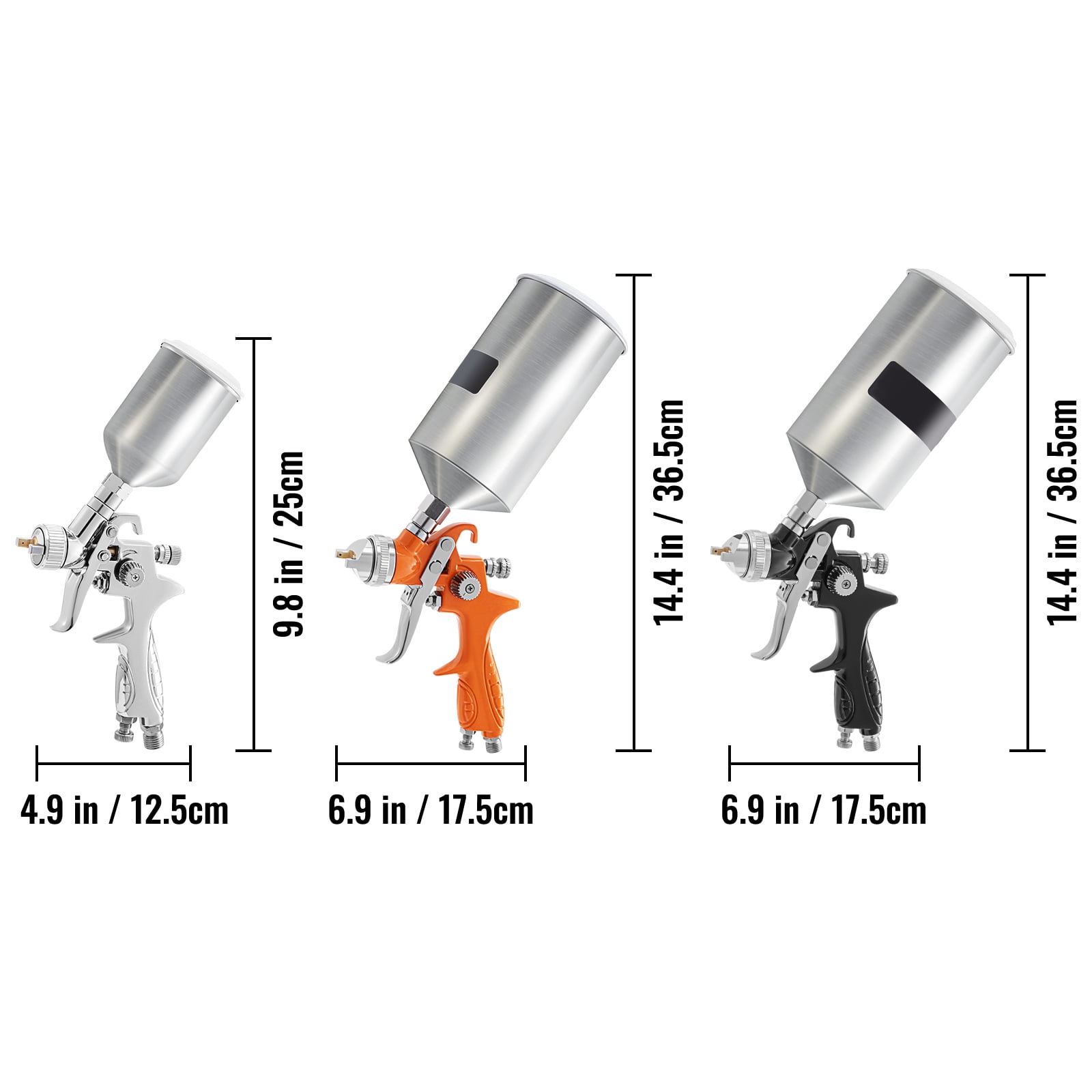 SKYSHALO HVLP Spray Gun, High Performance Professional Gravity Feed Spray Gun 2 Full Size, 1 Detail with 1.0mm 1.4mm 1.8mm Nozzles, 1000cc Aluminum Cup for Auto Paint, Primer, Clear/Top Coat