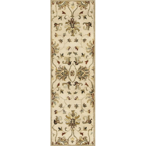 2' x 7' Champagne Floral Vine Wool Runner Rug
