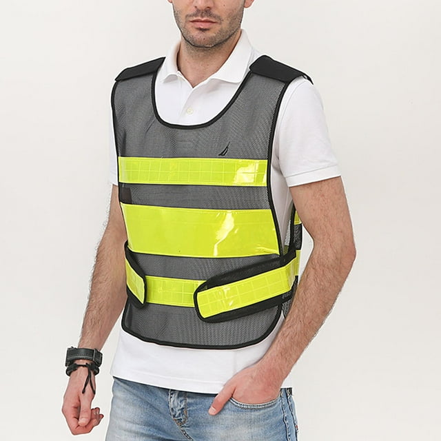 EGNMCR Débardeur à Col Rond pour Hommes, Débardeur Réfléchissant pour la Construction, Jardin la Nuit, Gilet de Protection Sans Manches Sans Chapeau Men Polyester Coat