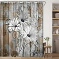 thumbnail image 2 of Farmhouse Flower Floral Shower Curtain, Rustic Blue Daisy Shower Curtain Set, Country Blue Wild Garden Plant Fabric Shower Curtain, Brown Wooden Board Bathroom Curtain, Gift for Her, 2 of 4