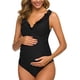 thumbnail image 3 of One Piece Maternity Swimsuits Ruffle Flounce Swimwear Falbala Monokini Deep V Neck Bathing Suits Black (3XL WD.WDQZL ropa, 3 of 7