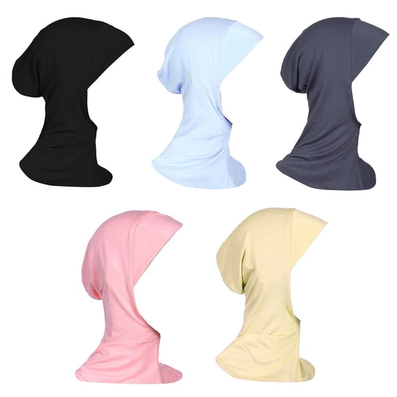 Miaocao 5 Pack Womens Muslim Mini Hijab Caps Solid Color Modal Islamic Neck Cover Under Scarf Head Wear Cap