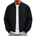 thumbnail image 2 of Men's Lightweight Bomber Jacket Classic Baseball Collar Winter Zip Up Windbreaker Coat Raglan Sleeve Wear, 2 of 9